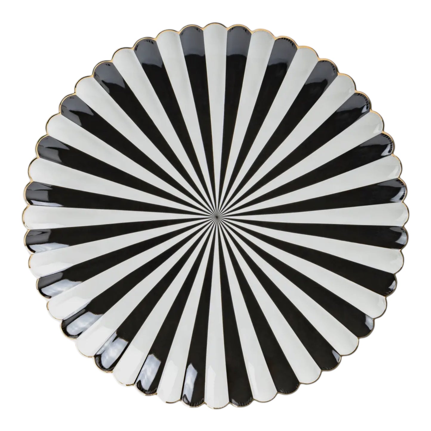 Black + White Striped Scallop Plate - 10.75”