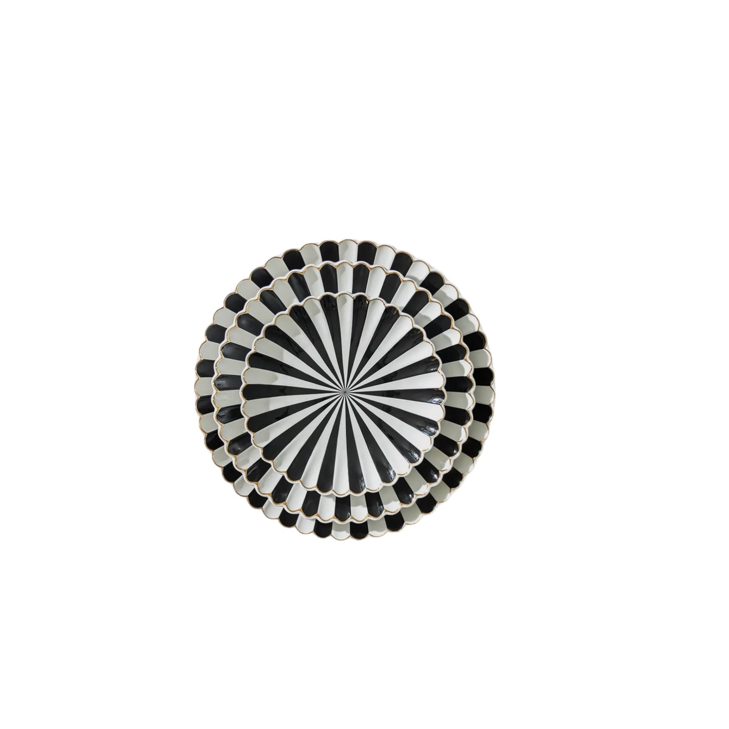Black + White Striped Scallop Plate - 8”5